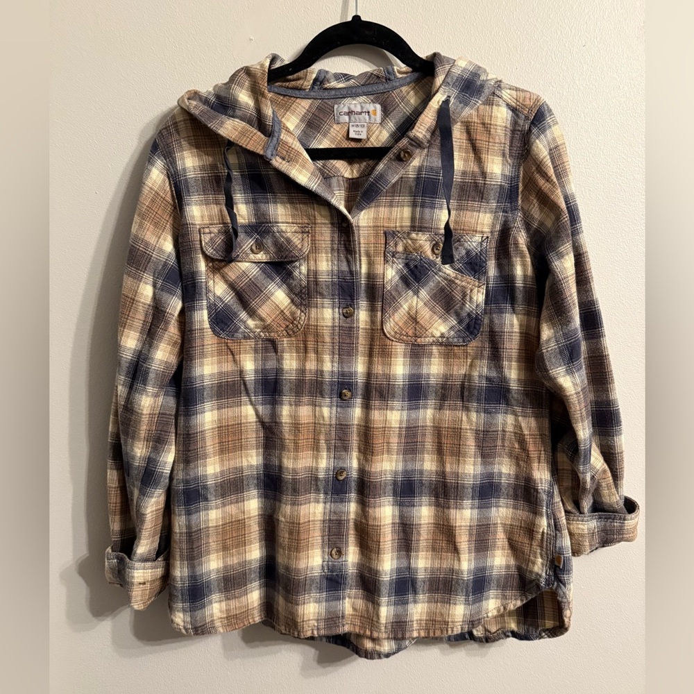 Carhartt Hooded Flannel in Blue and Brown - Picture 2 of 2